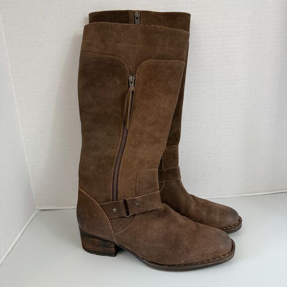 Born Molema Knee High Riding Boots Distressed Brown Suede Western Women's 9 - Picture 1 of 12